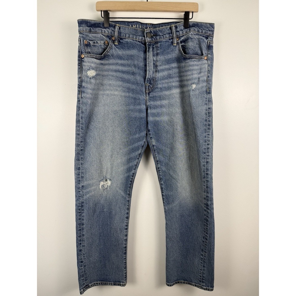 American Eagle Men's Distressed Original Straight Easy Flex Blue Jeans 36x32